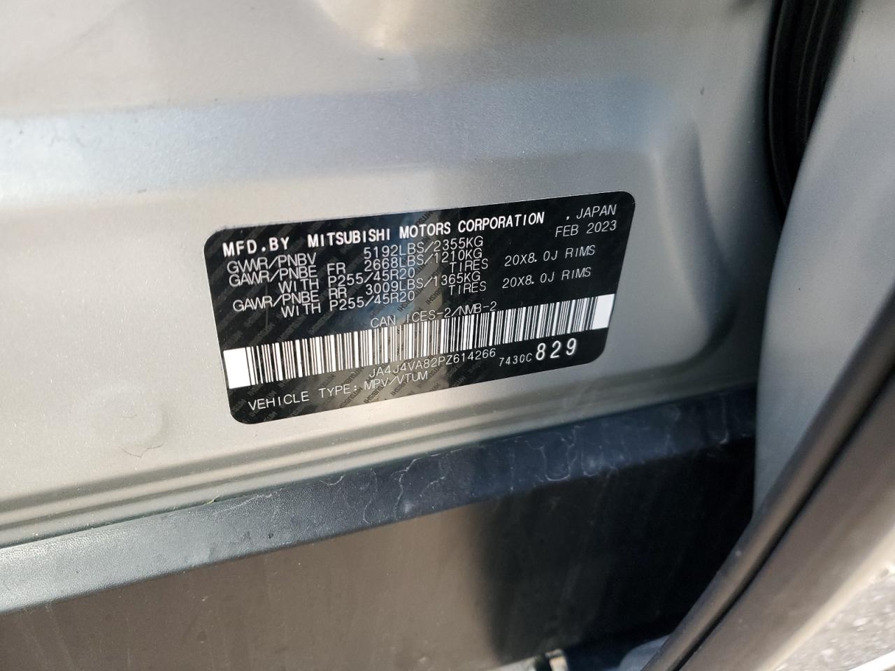 2023 Mitsubishi Outlander Sel VIN: JA4J4VA82PZ614266 Lot: 56062325