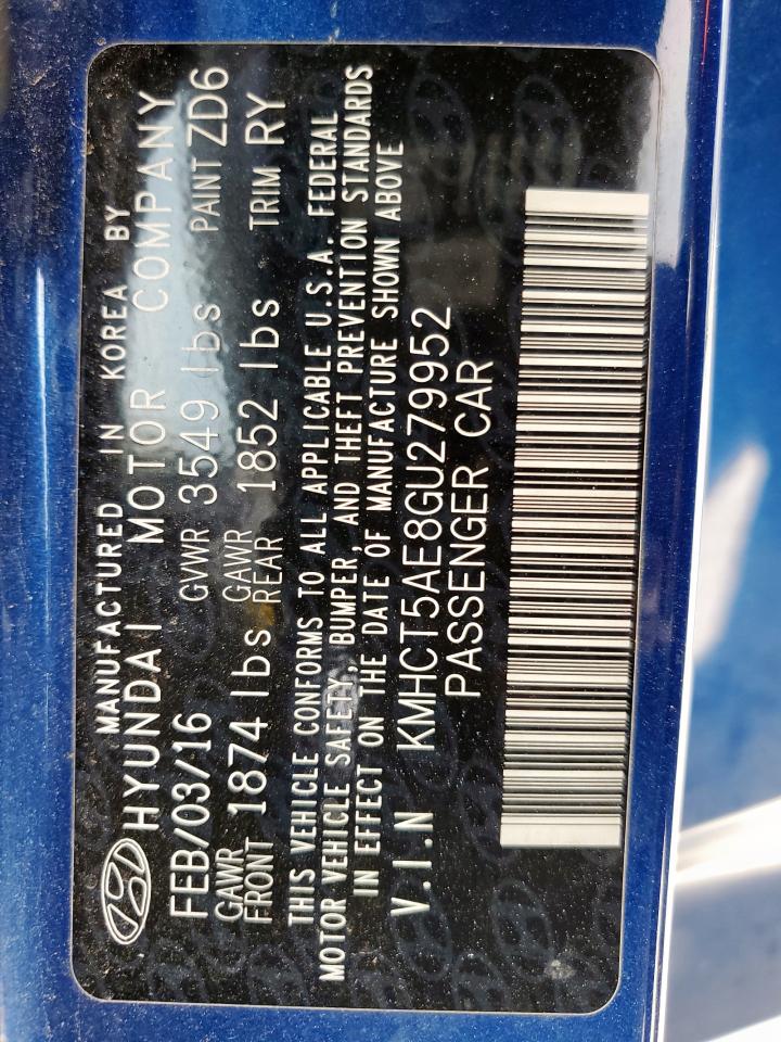 2016 Hyundai Accent Se VIN: KMHCT5AE8GU279952 Lot: 57073575