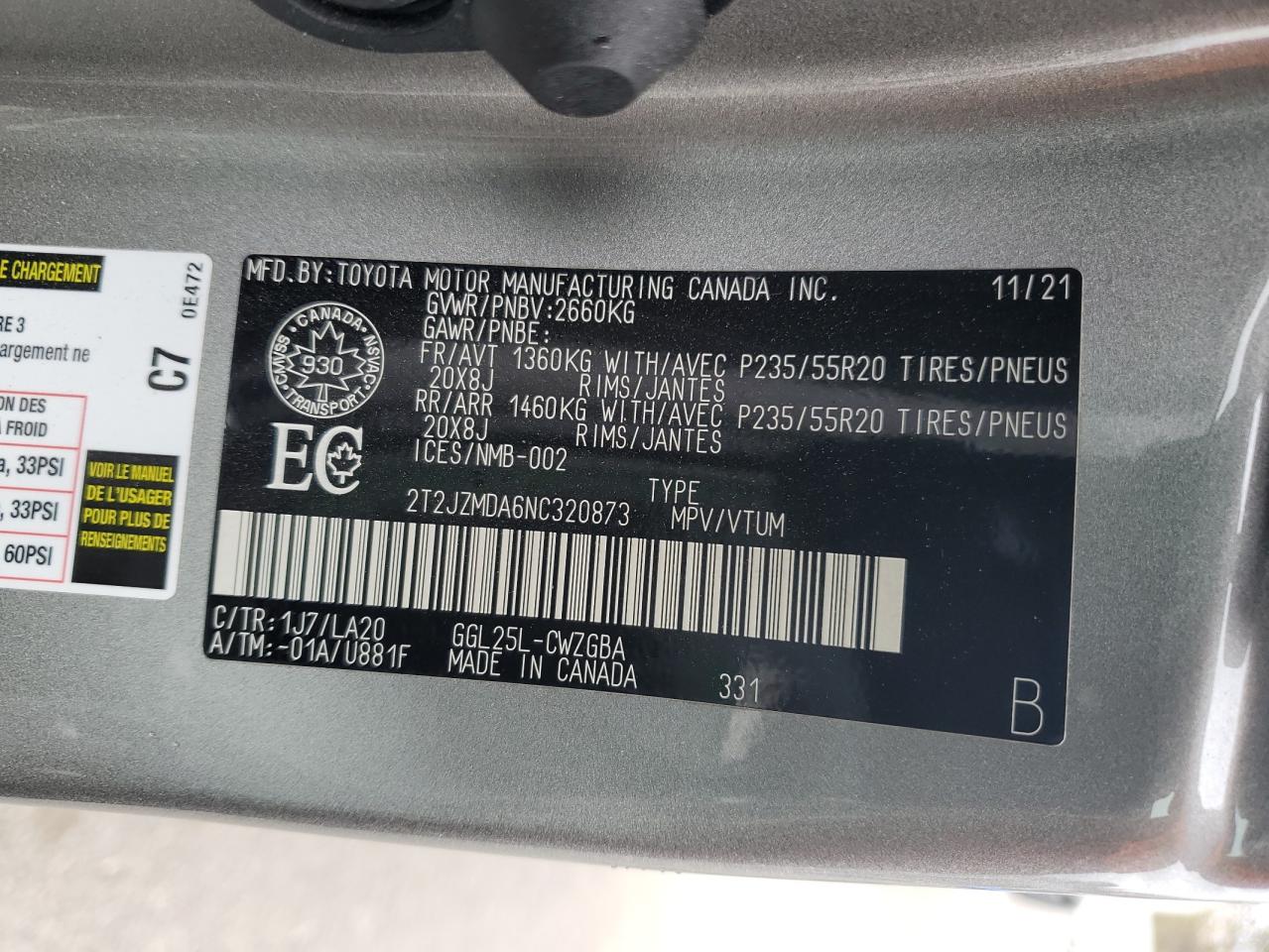 2022 Lexus Rx 350 VIN: 2T2JZMDA6NC320873 Lot: 56297795