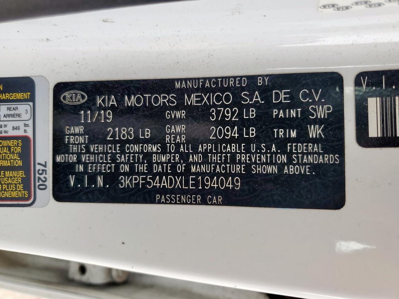 2020 Kia Forte Ex VIN: 3KPF54ADXLE194049 Lot: 57323895