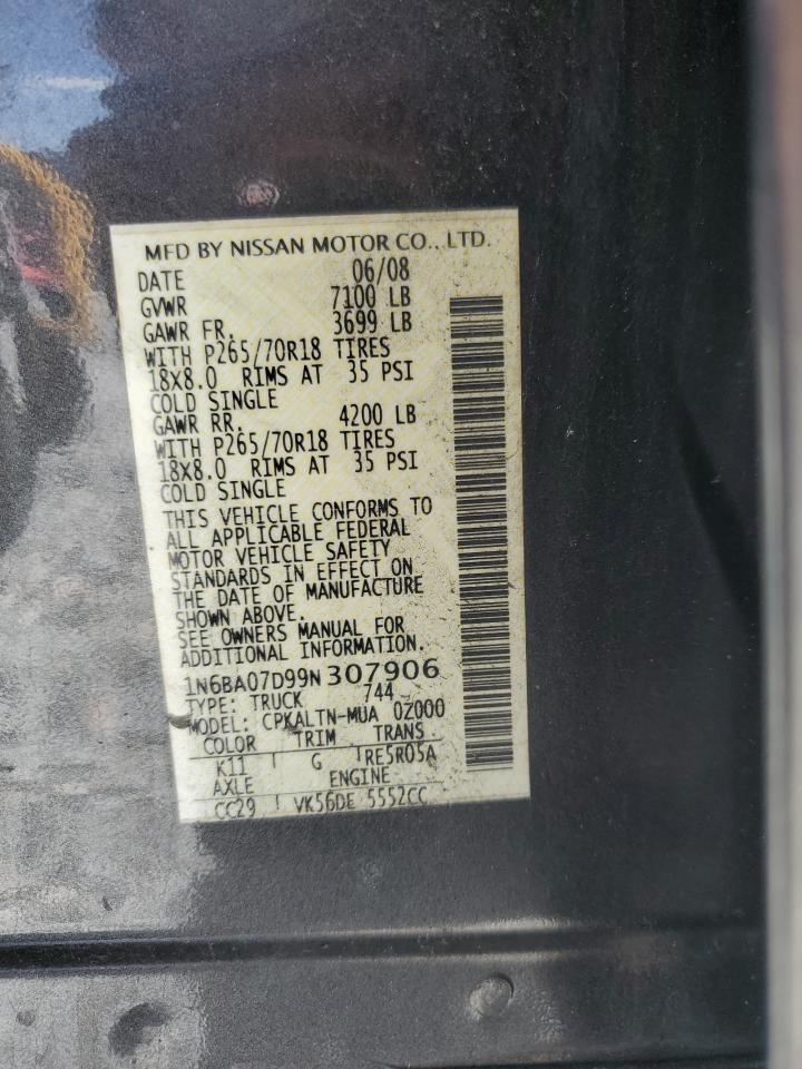 2009 Nissan Titan Xe VIN: 1N6BA07D99N307906 Lot: 57197825