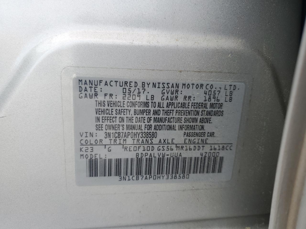 2017 Nissan Sentra Sr Turbo VIN: 3N1CB7AP0HY338580 Lot: 56925525