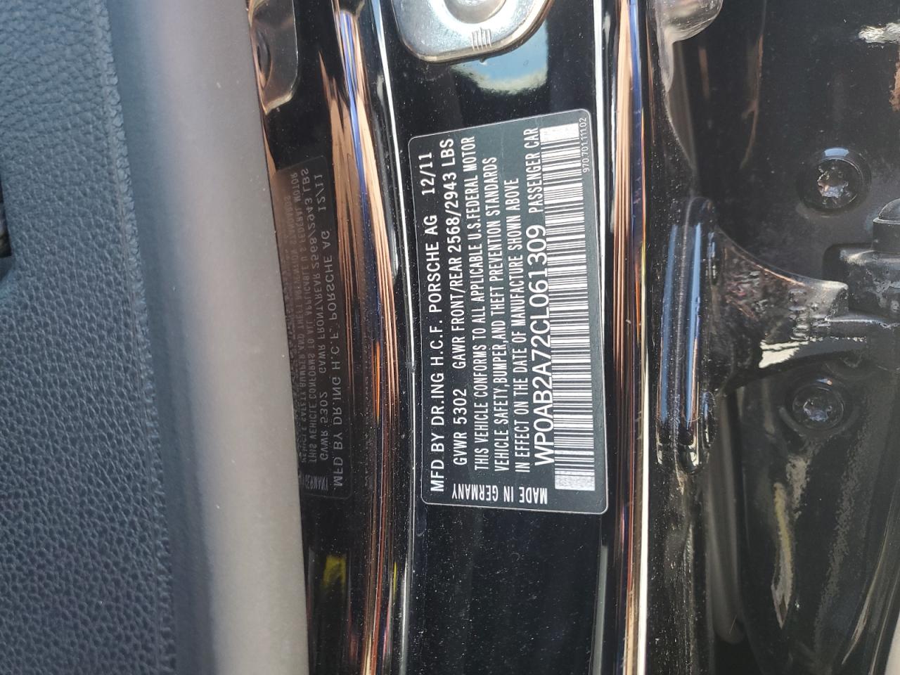 2012 Porsche Panamera S VIN: WP0AB2A72CL061309 Lot: 55951755