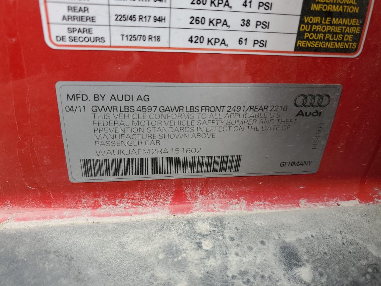 2011 Audi A3 Premium Plus VIN: WAUKJAFM2BA151602 Lot: 56707445