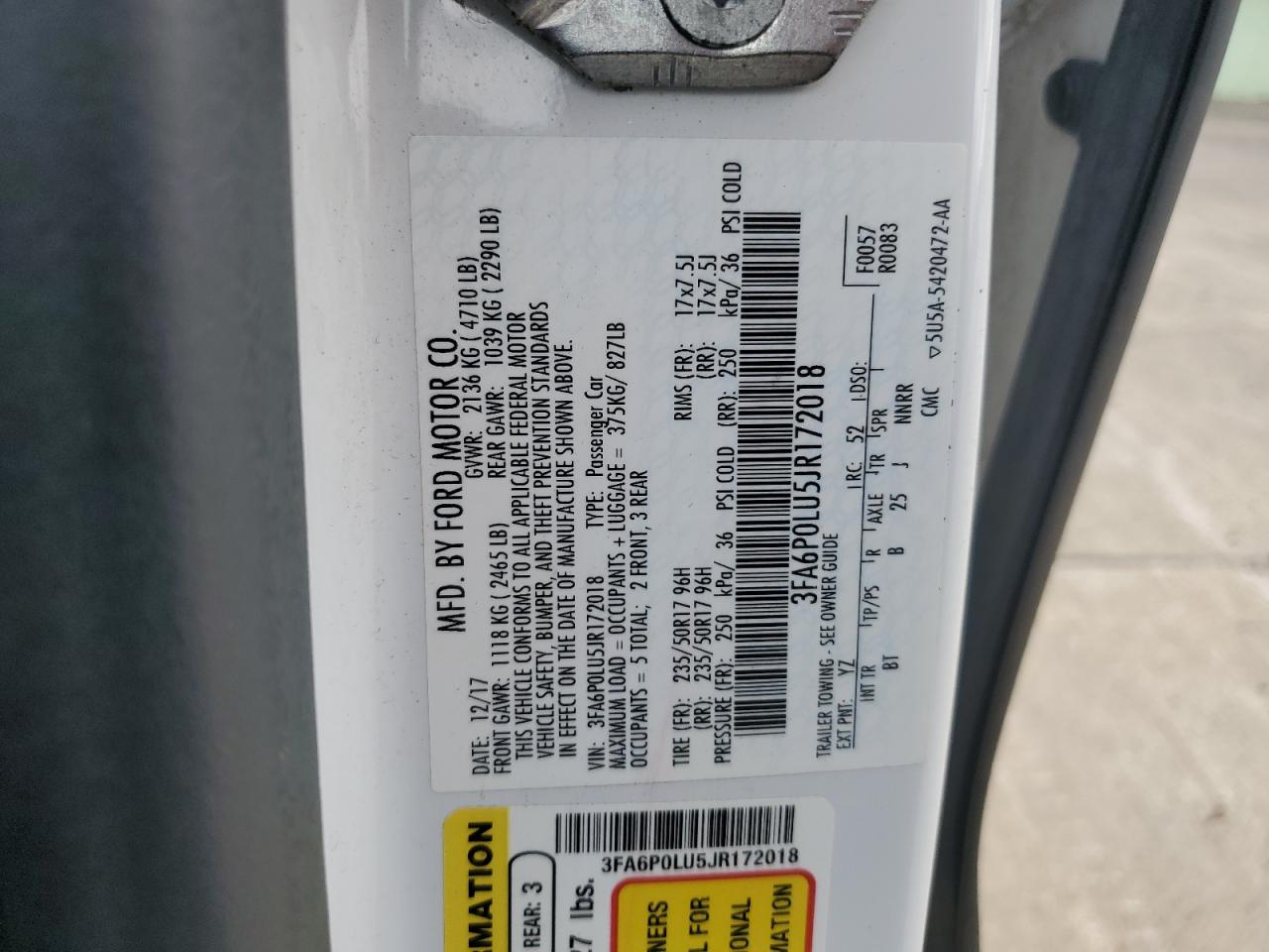 2018 Ford Fusion Se Hybrid VIN: 3FA6P0LU5JR172018 Lot: 55085075