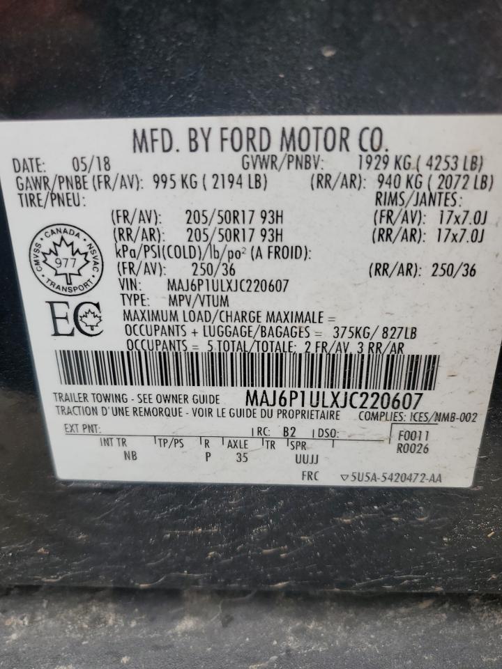 2018 Ford Ecosport Se VIN: MAJ6P1ULXJC220607 Lot: 57022215