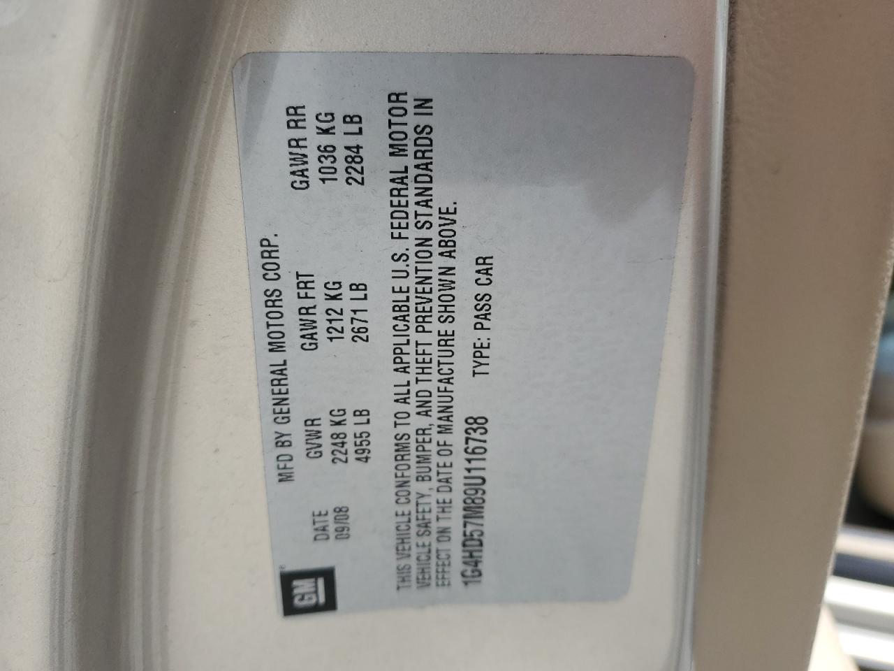 2009 Buick Lucerne Cxl VIN: 1G4HD57M89U116738 Lot: 55825855