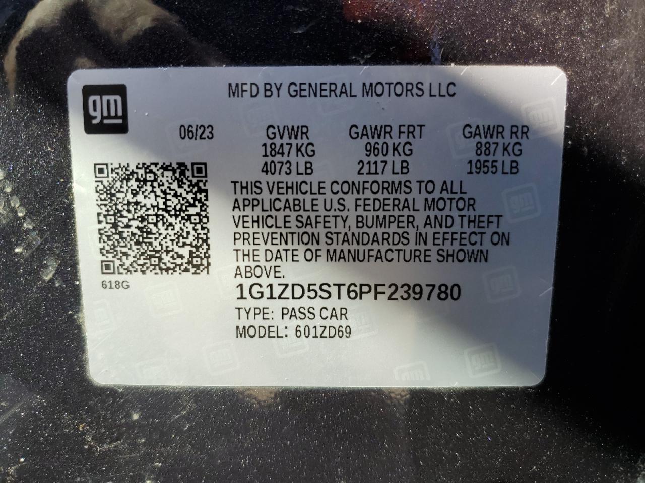 2023 Chevrolet Malibu Lt VIN: 1G1ZD5ST6PF239780 Lot: 57043665