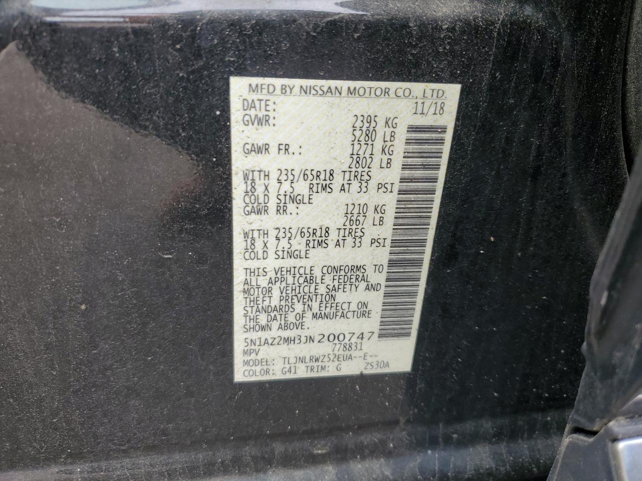 2018 Nissan Murano S VIN: 5N1AZ2MH3JN200747 Lot: 56721835