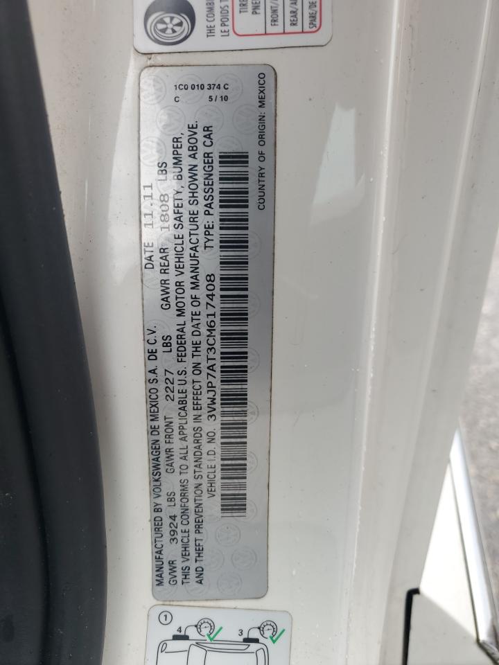 2012 Volkswagen Beetle VIN: 3VWJP7AT3CM617408 Lot: 56429695