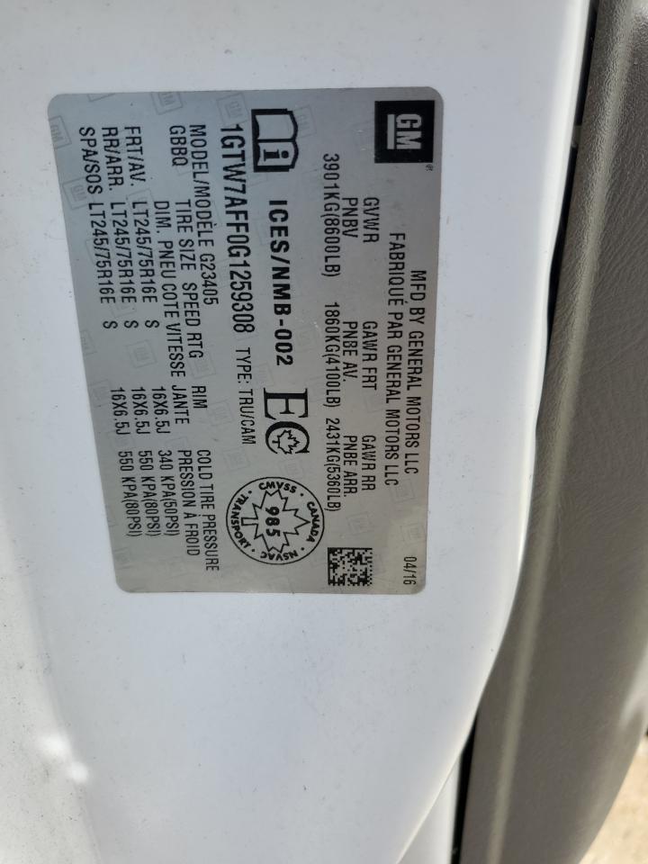 2016 GMC Savana G2500 VIN: 1GTW7AFF0G1259308 Lot: 54508605