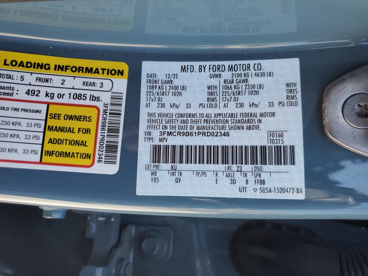 2023 Ford Bronco Sport Big Bend VIN: 3FMCR9B61PRD02346 Lot: 55285765