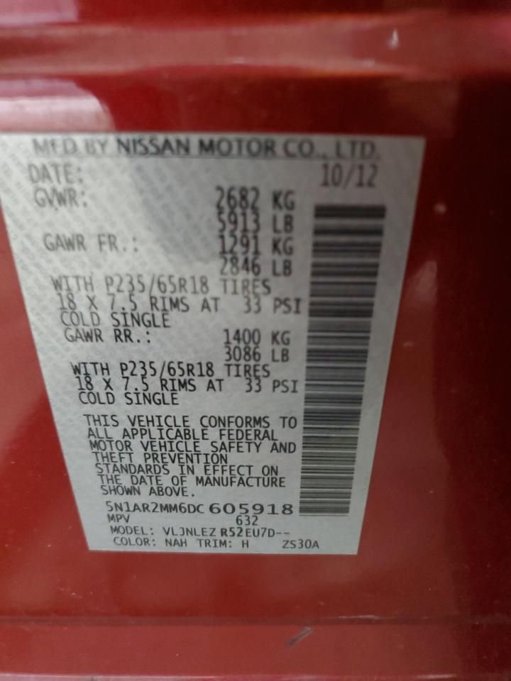 2013 Nissan Pathfinder S VIN: 5N1AR2MM6DC605918 Lot: 56794545