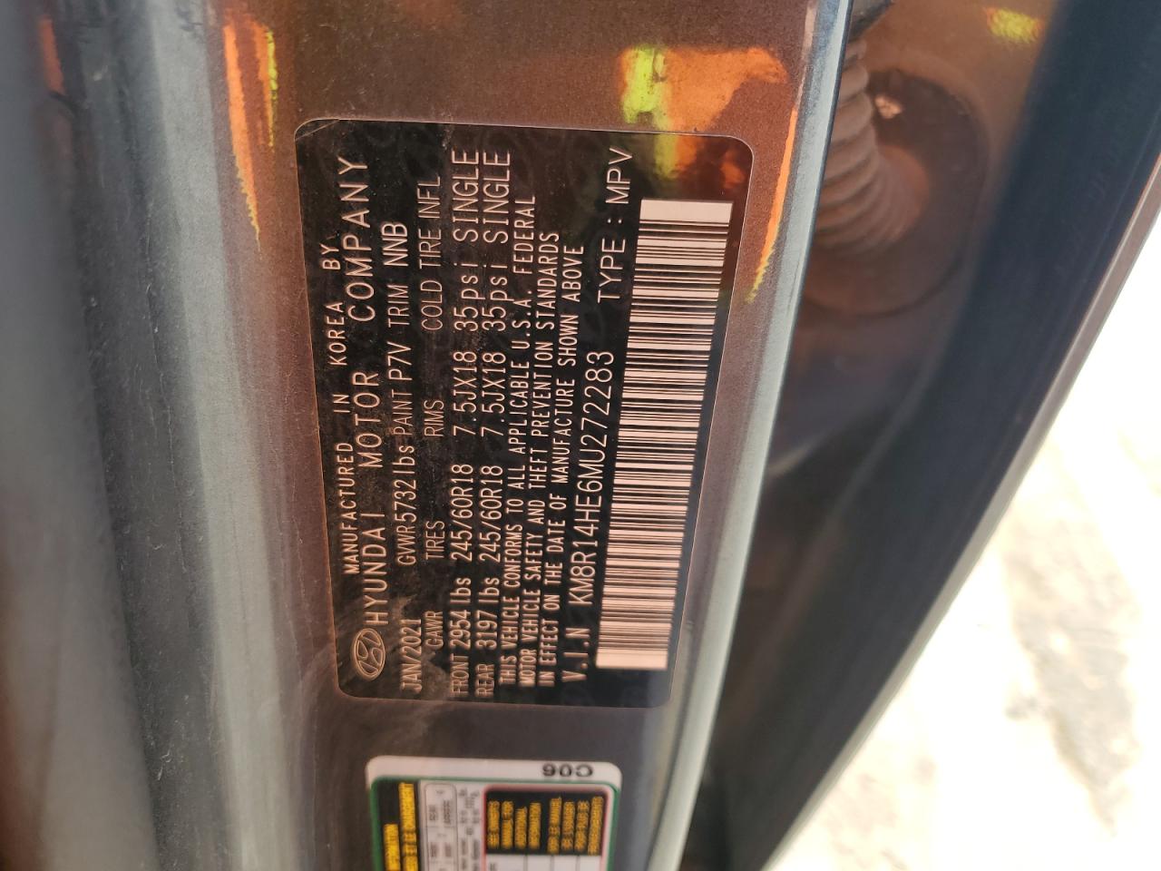 2021 Hyundai Palisade Se VIN: KM8R14HE6MU272283 Lot: 55492415