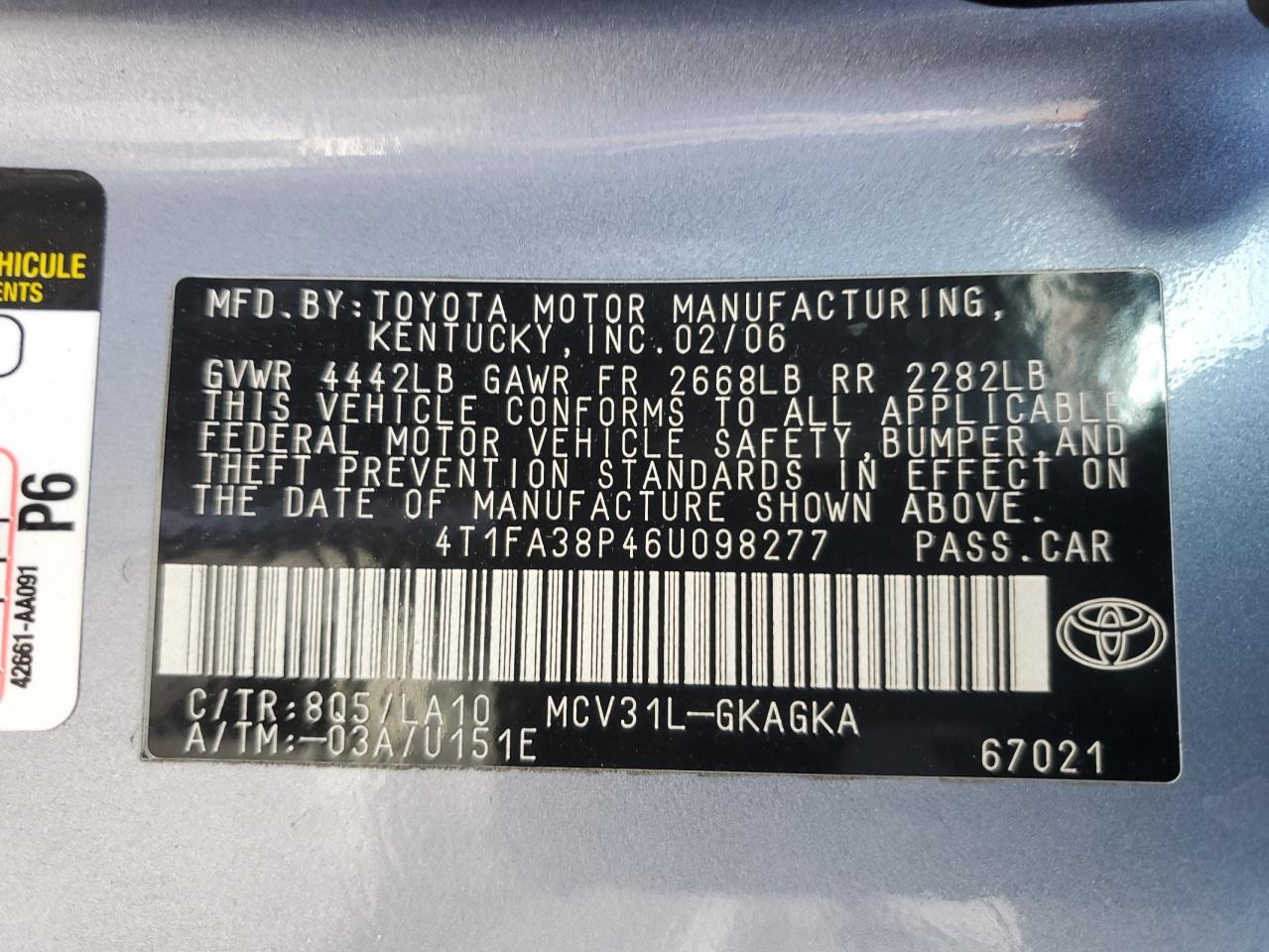 4t1fa38p46u098277 4T1FA38P46U098277 2006 Toyota Camry Solara Se