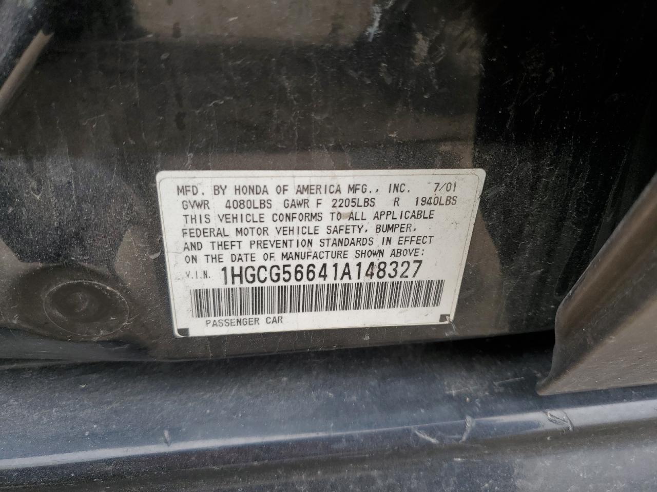 2001 Honda Accord Ex VIN: 1HGCG56641A148327 Lot: 56532165