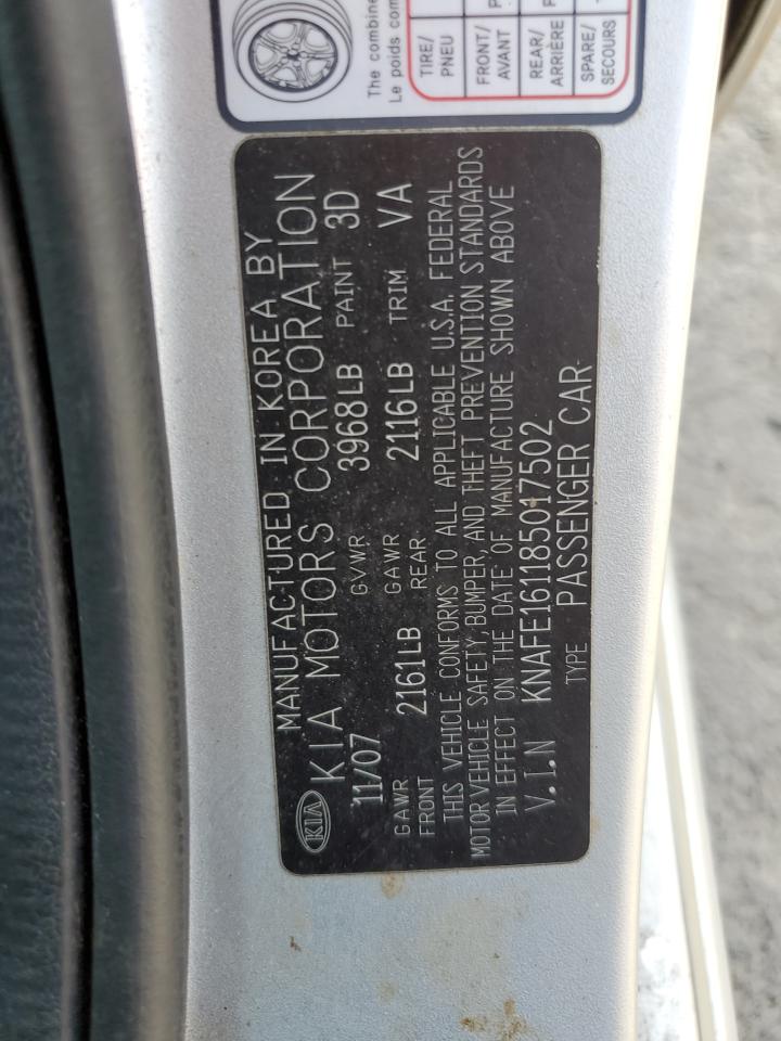 2008 Kia Spectra5 5 Sx VIN: KNAFE161185017502 Lot: 55814855