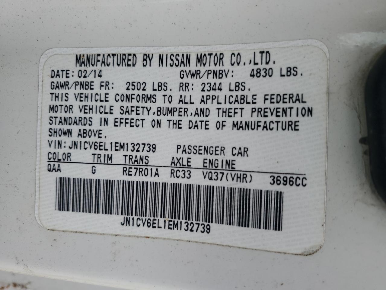 2014 Infiniti Q60 Journey VIN: JN1CV6EL1EM132739 Lot: 56008405
