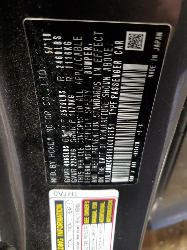 2018 Honda Clarity VIN: JHMZC5F16JC013751 Lot: 56651145