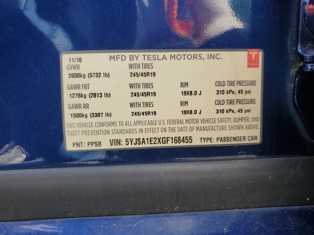 2016 Tesla Model S VIN: 5YJSA1E2XGF168455 Lot: 55852945