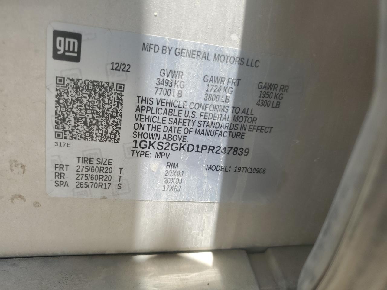 2023 GMC Yukon Xl K1500 Slt VIN: 1GKS2GKD1PR247839 Lot: 56565425