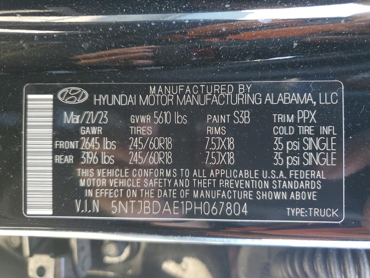 2023 Hyundai Santa Cruz Sel VIN: 5NTJBDAE1PH067804 Lot: 57382135
