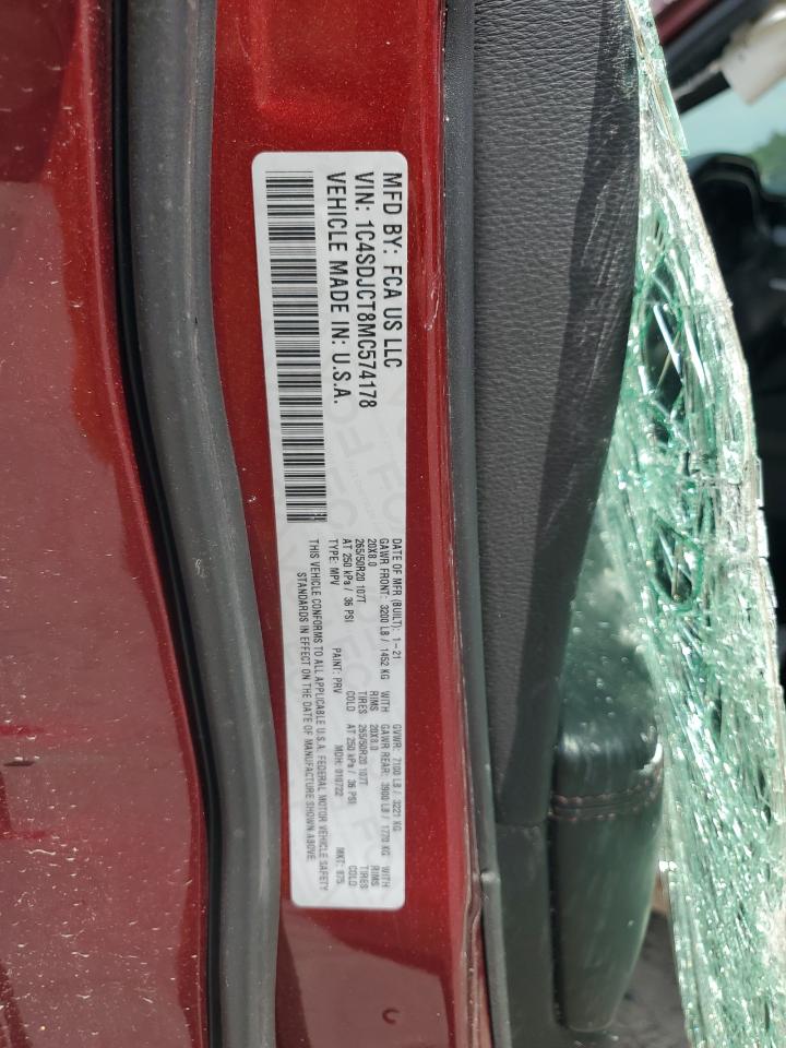 2021 Dodge Durango R/T VIN: 1C4SDJCT8MC574178 Lot: 56684245