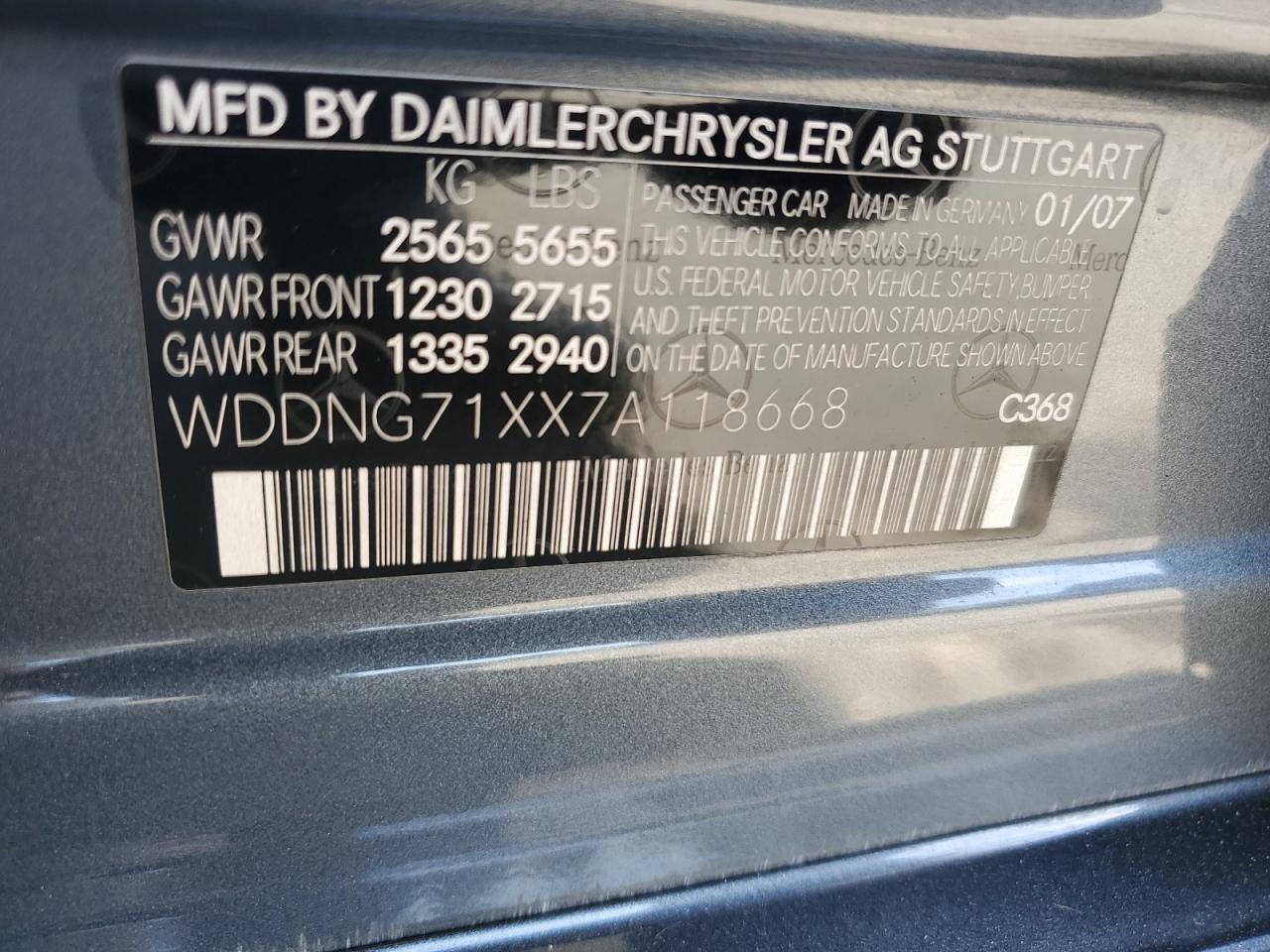 2007 Mercedes-Benz S 550 VIN: WDDNG71XX7A118668 Lot: 56997435