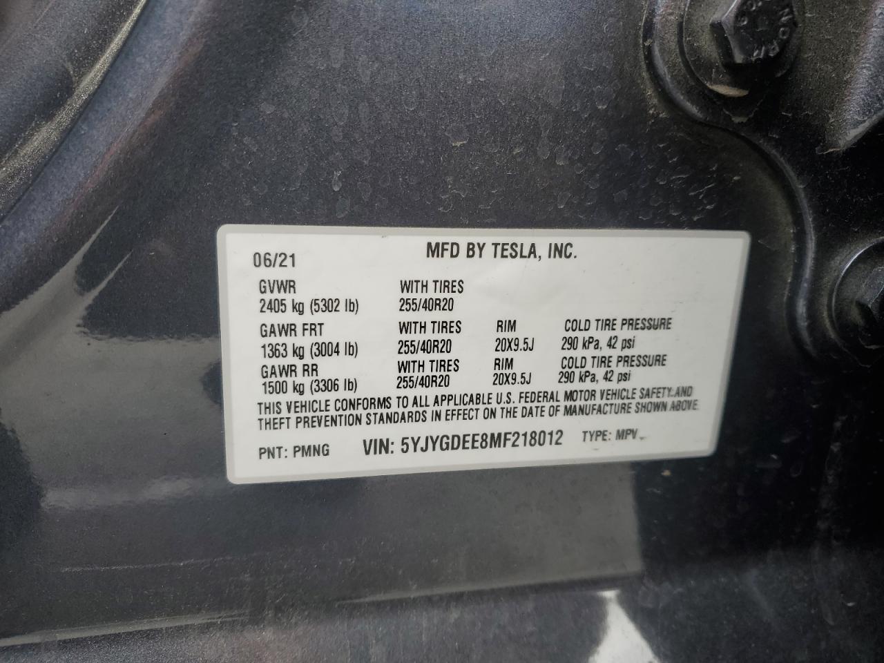 2021 Tesla Model Y VIN: 5YJYGDEE8MF218012 Lot: 56984465