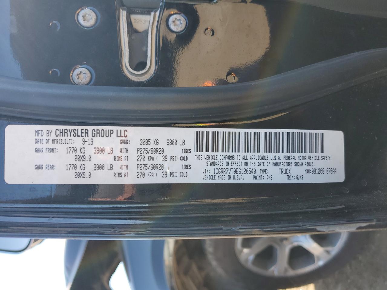 2014 Ram 1500 Laramie VIN: 1C6RR7VT0ES120540 Lot: 56729755