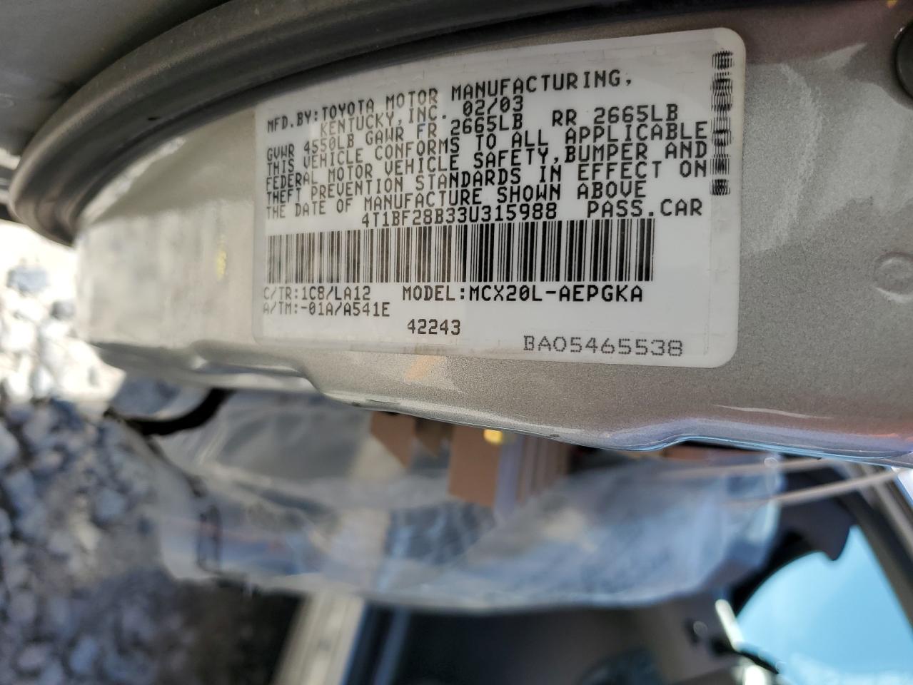 2003 Toyota Avalon Xl VIN: 4T1BF28B33U315988 Lot: 55989665