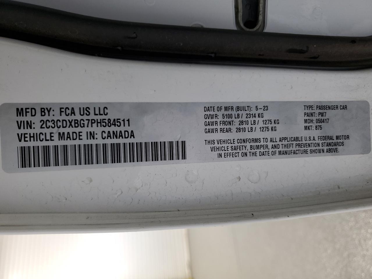 2023 Dodge Charger Sxt VIN: 2C3CDXBG7PH584511 Lot: 55160475