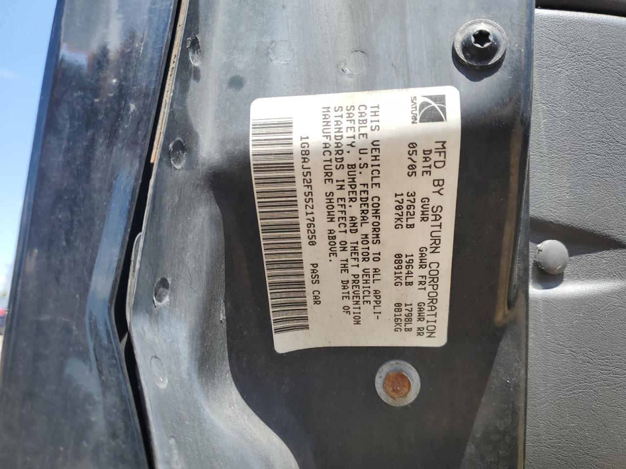 2005 Saturn Ion Level 2 VIN: 1G8AJ52F55Z176250 Lot: 55523335
