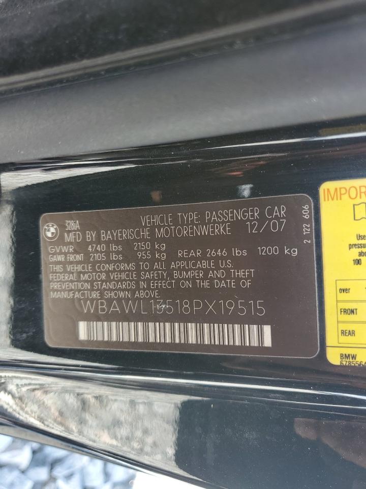 2008 BMW 328 I VIN: WBAWL13518PX19515 Lot: 56784435