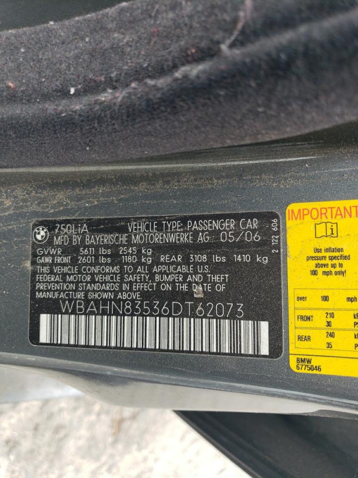 2006 BMW 750 Li VIN: WBAHN83536DT62073 Lot: 55636605