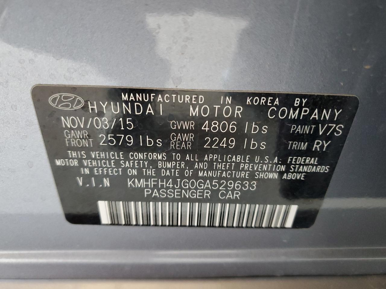 2016 Hyundai Azera Limited VIN: KMHFH4JG0GA529633 Lot: 55610065