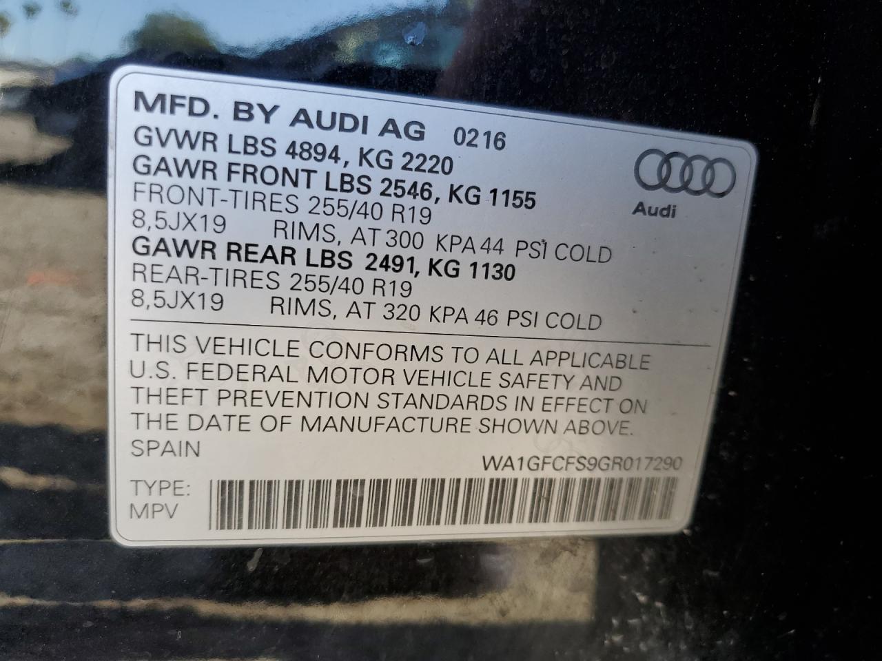 2016 Audi Q3 Prestige VIN: WA1GFCFS9GR017290 Lot: 57105785