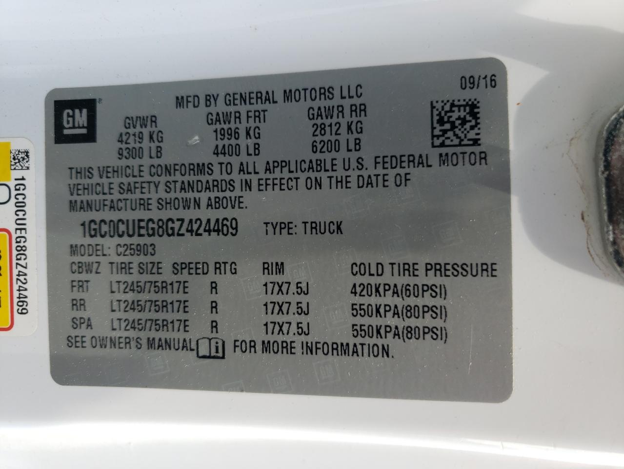 2016 Chevrolet Silverado C2500 Heavy Duty VIN: 1GC0CUEG8GZ424469 Lot: 56926395
