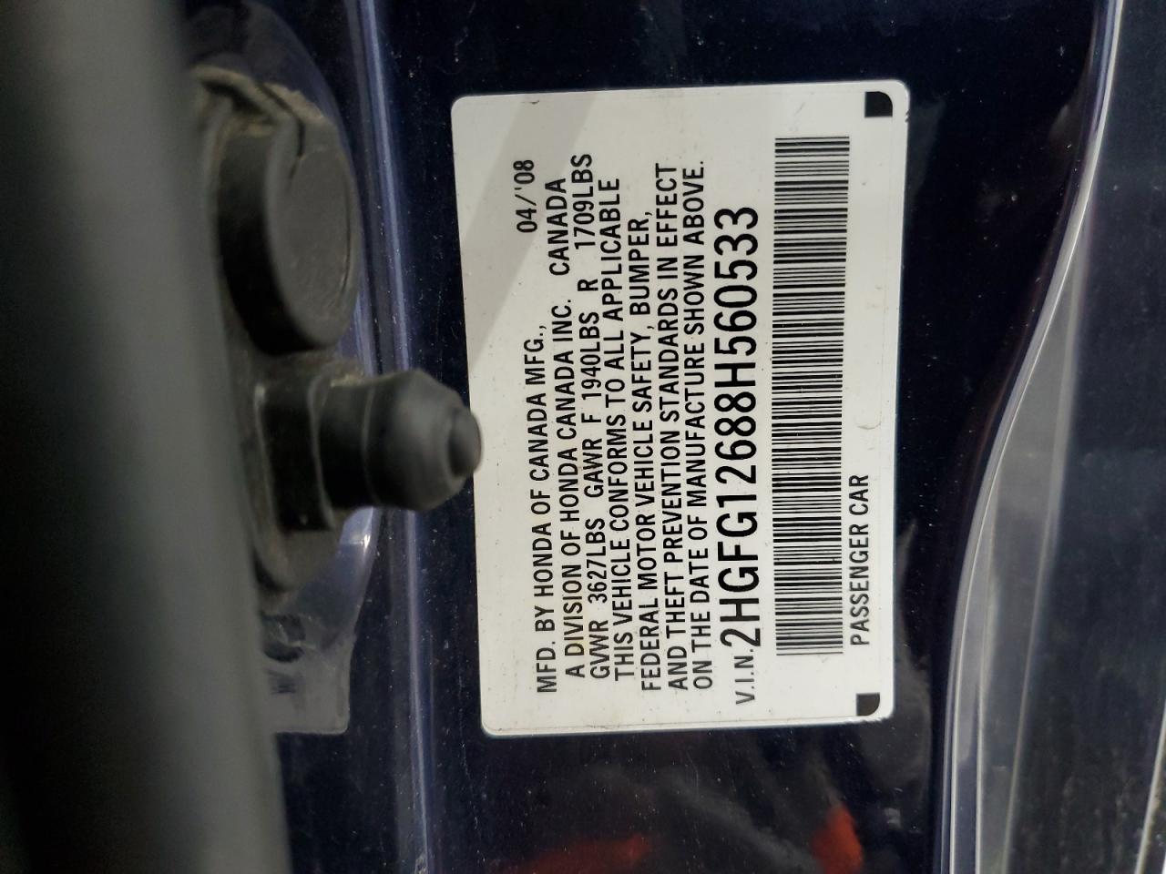 2008 Honda Civic Lx VIN: 2HGFG12688H560533 Lot: 56833395