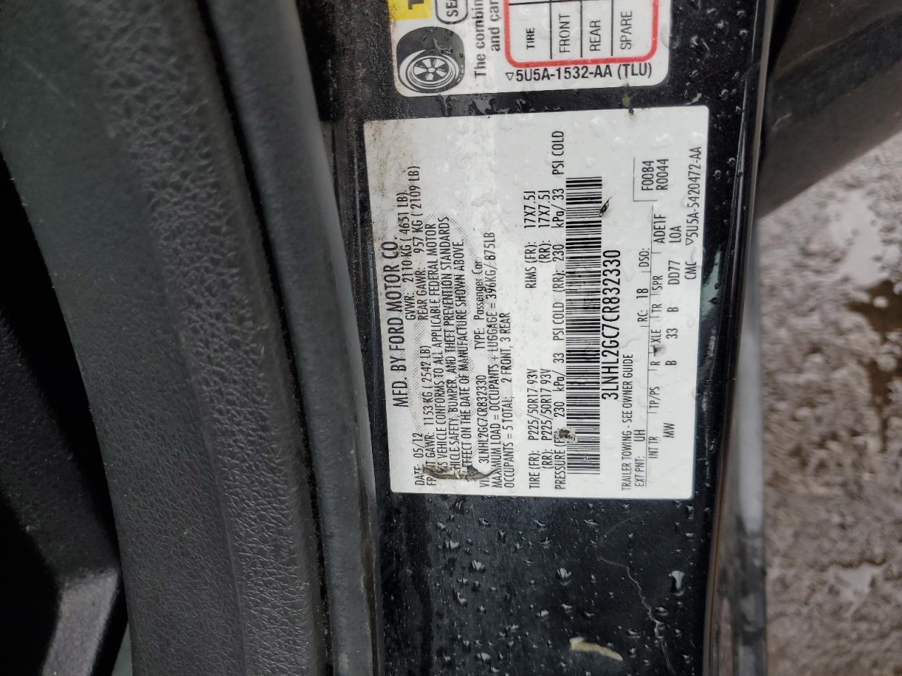 2012 Lincoln Mkz VIN: 3LNHL2GC7CR832330 Lot: 57057195