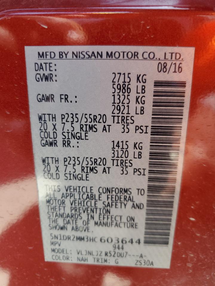 2017 Nissan Pathfinder S VIN: 5N1DR2MM3HC603644 Lot: 56005925