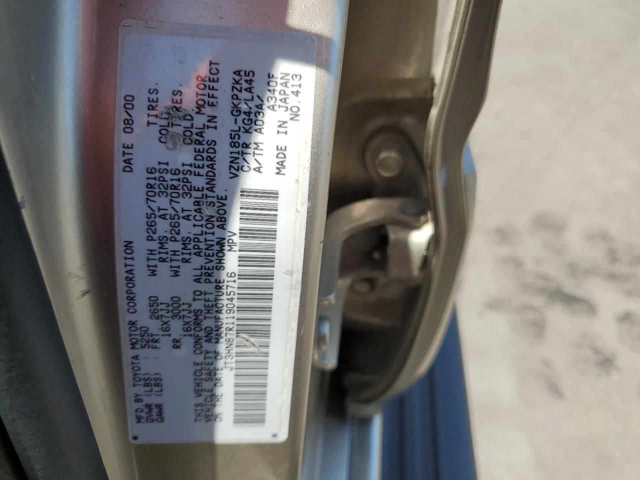 2001 Toyota 4Runner Limited VIN: JT3HN87R119045716 Lot: 57307895