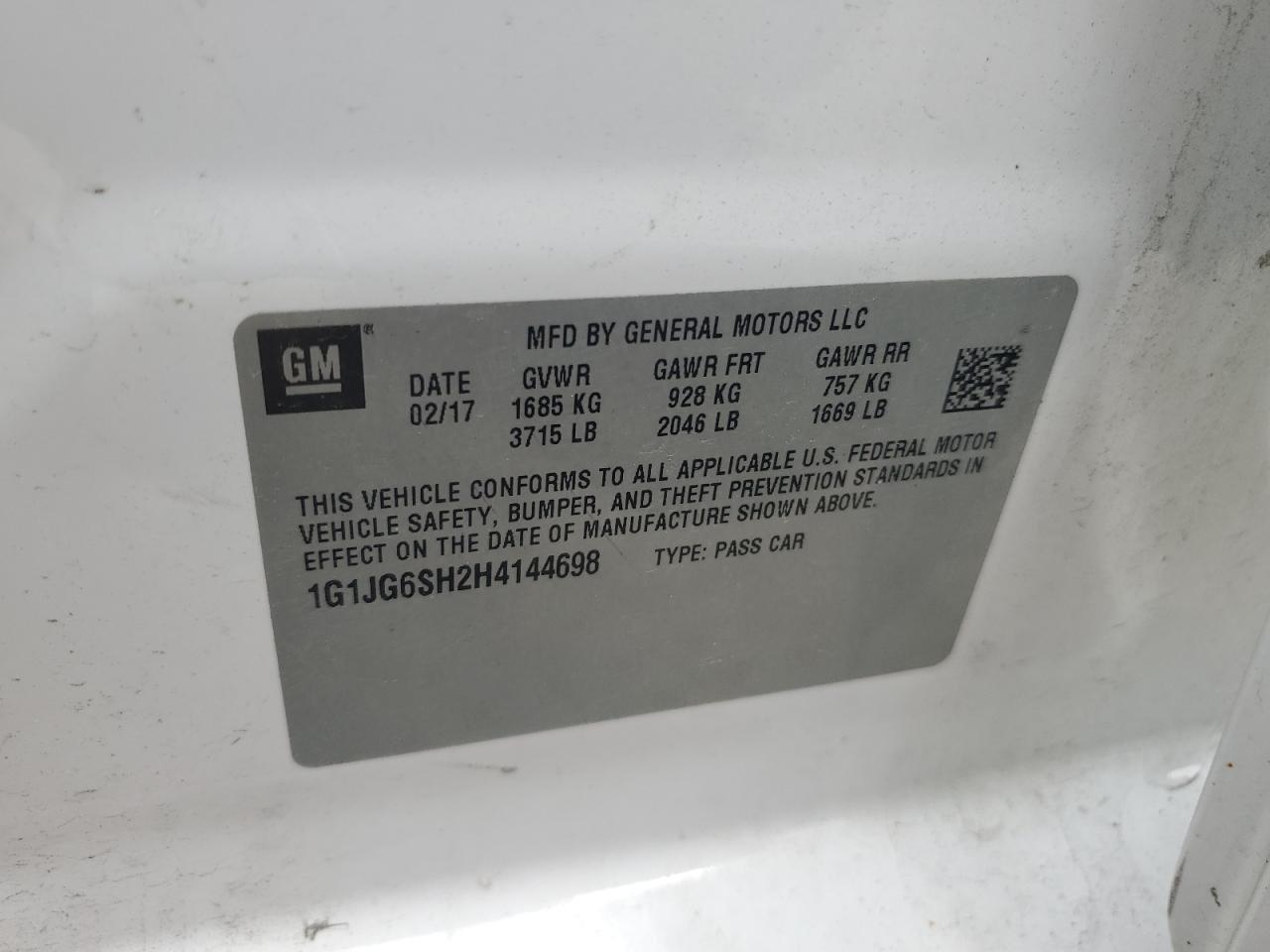 2017 Chevrolet Sonic VIN: 1G1JG6SH2H4144698 Lot: 56711675
