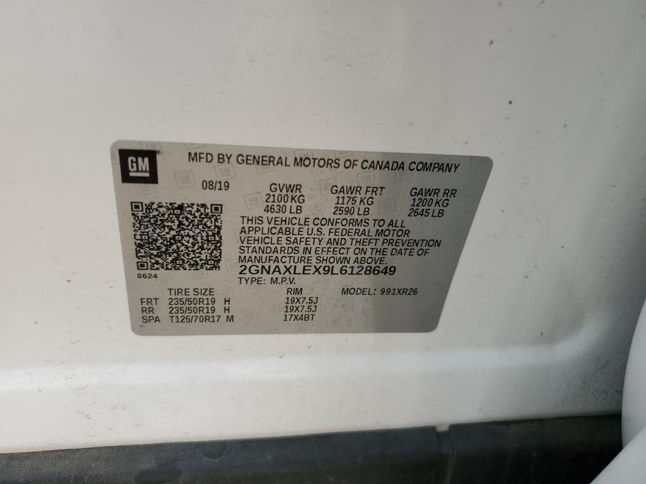 2020 Chevrolet Equinox Lt VIN: 2GNAXLEX9L6128649 Lot: 58845625