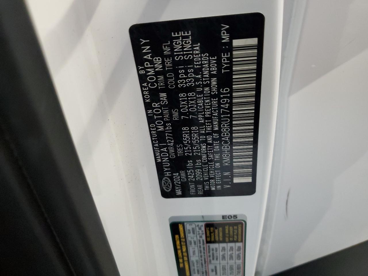 2024 Hyundai Kona Sel VIN: KM8HBCAB8RU174916 Lot: 55972115