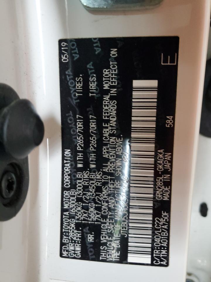 2019 Toyota 4Runner Sr5/Sr5 Premium VIN: JTEBU5JR0K5713506 Lot: 56307515