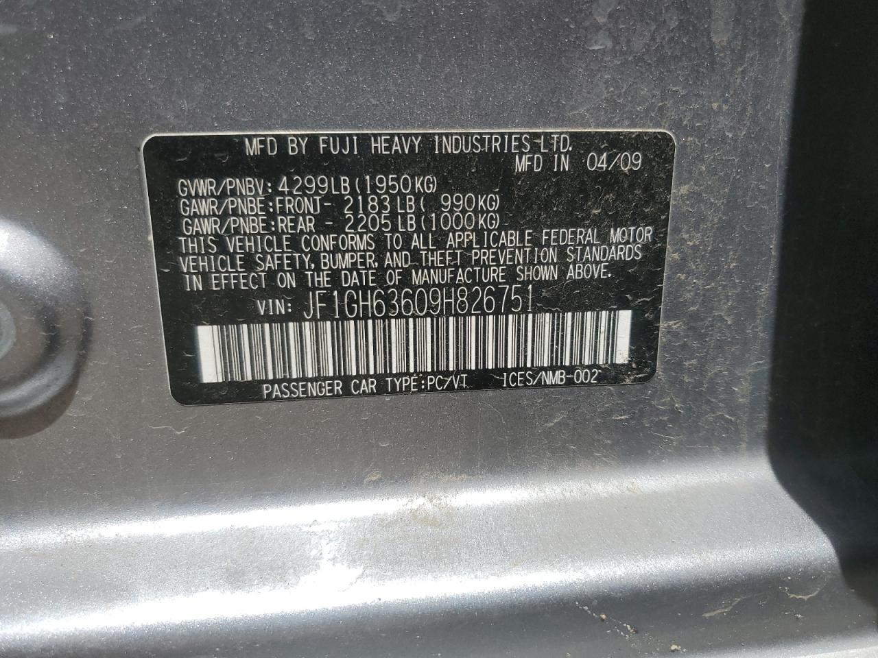 2009 Subaru Impreza Outback Sport VIN: JF1GH63609H826751 Lot: 56879035