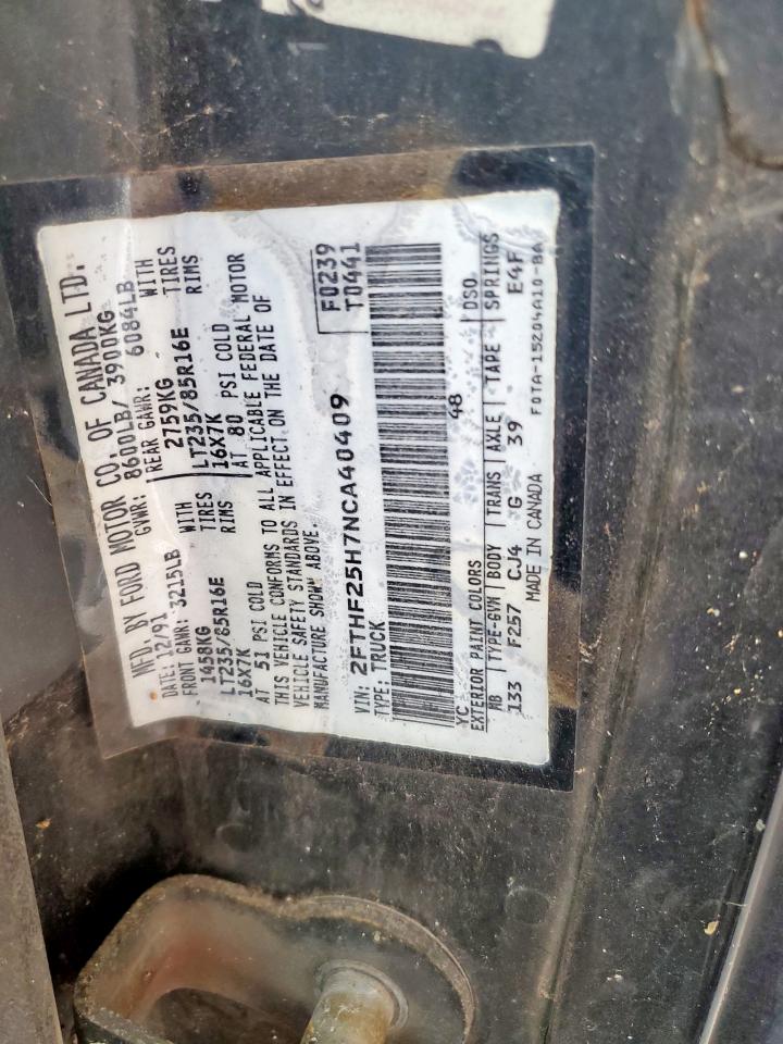 1992 Ford F250 VIN: 2FTHF25H7NCA40409 Lot: 91685775