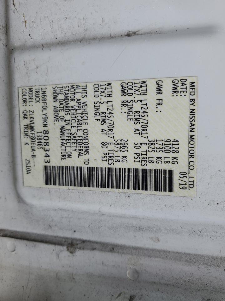 2019 Nissan Nv 2500 S VIN: 1N6BF0LY9KN808343 Lot: 56484005