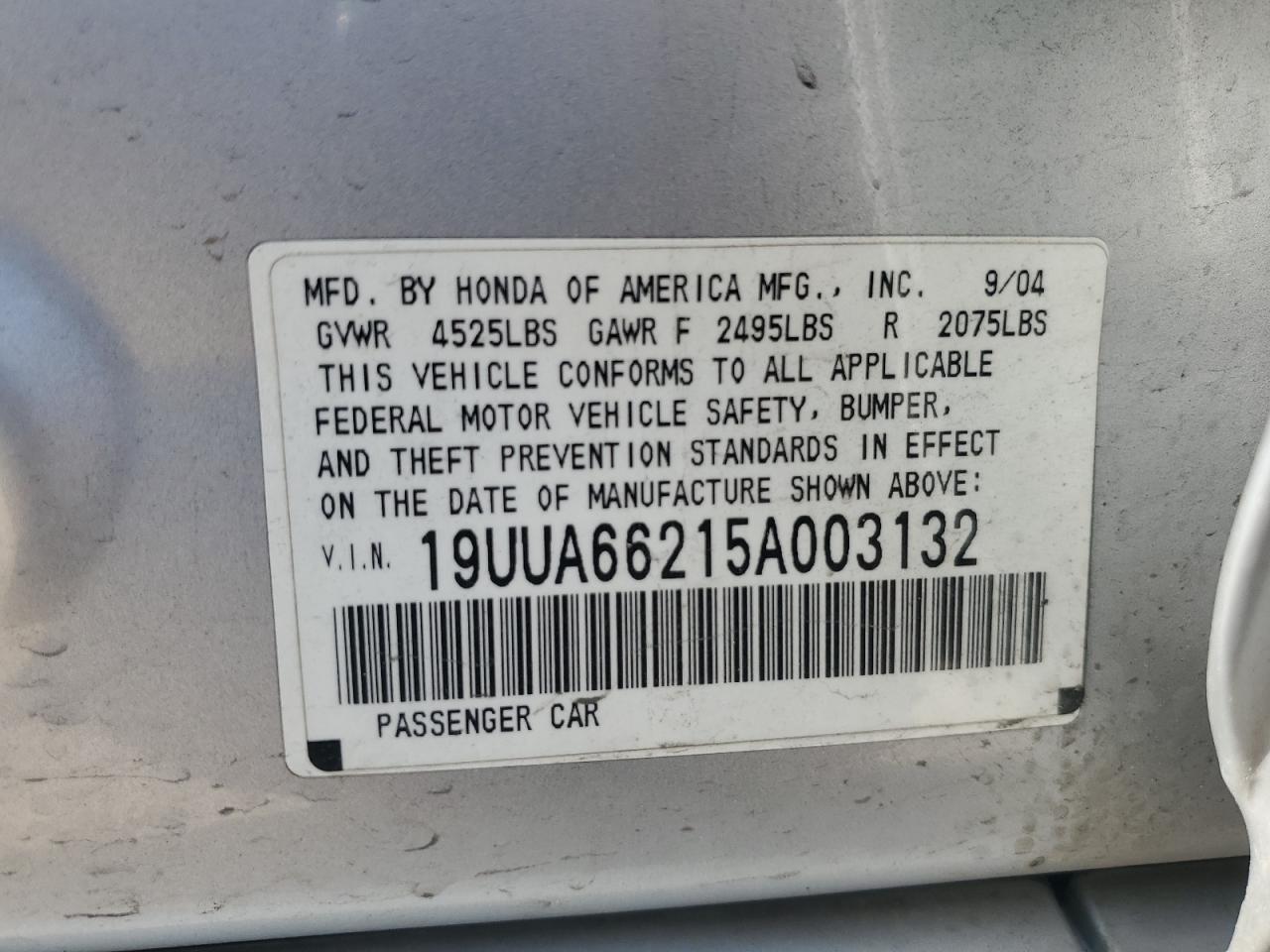 2005 Acura Tl VIN: 19UUA66215A003132 Lot: 56863435